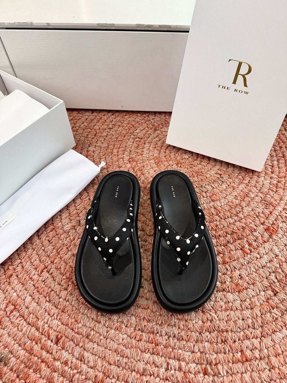 The Row Black Studded Leather Flip Flop Sandals